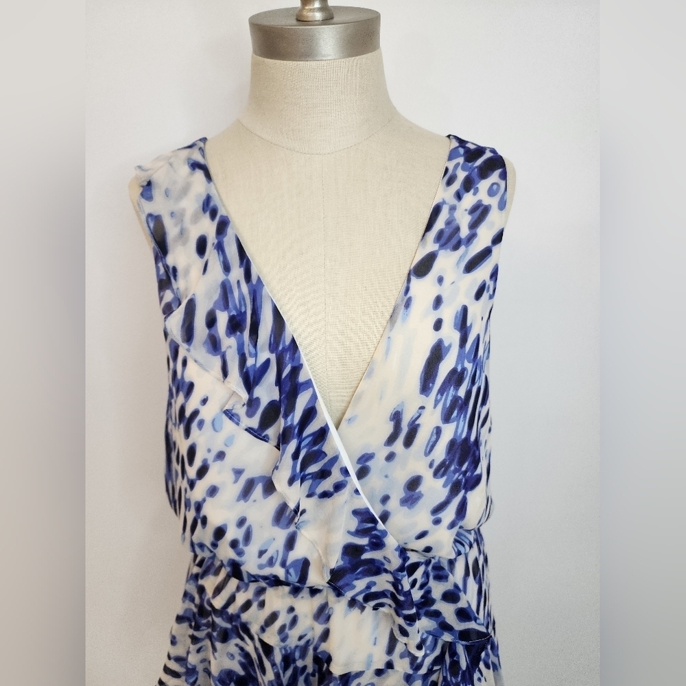 BCBGMaxAzria White and Blue Printed Mini Dress - Picture 11 of 16